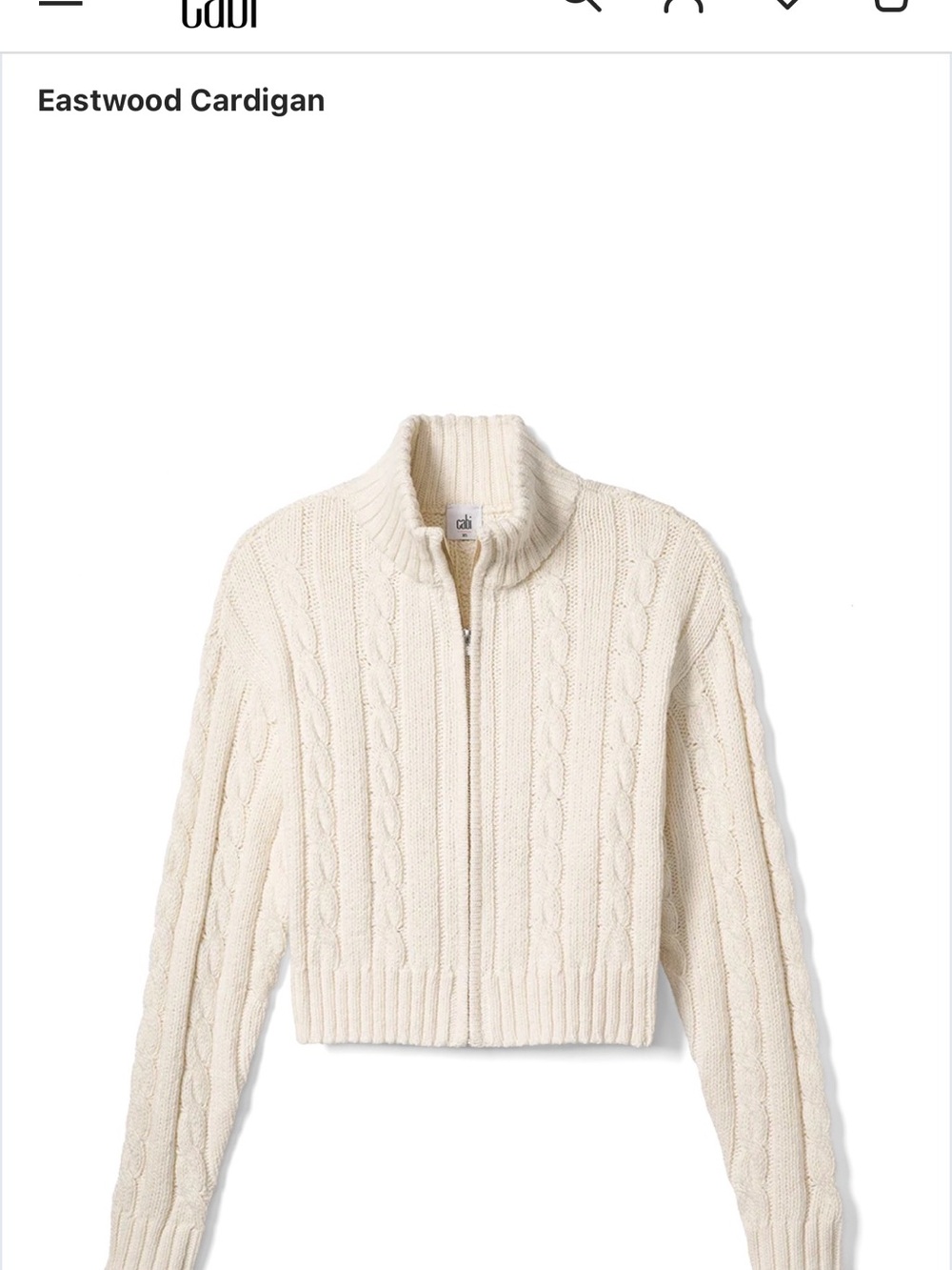 CAbi Eastwood Cable Zip Cardigan - Cream